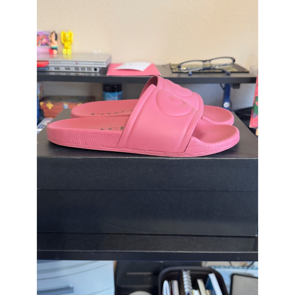 Coach Ulla Rubber Slide Rouge Pink C4416 Womens 8B Sandals Logo Pool Slides